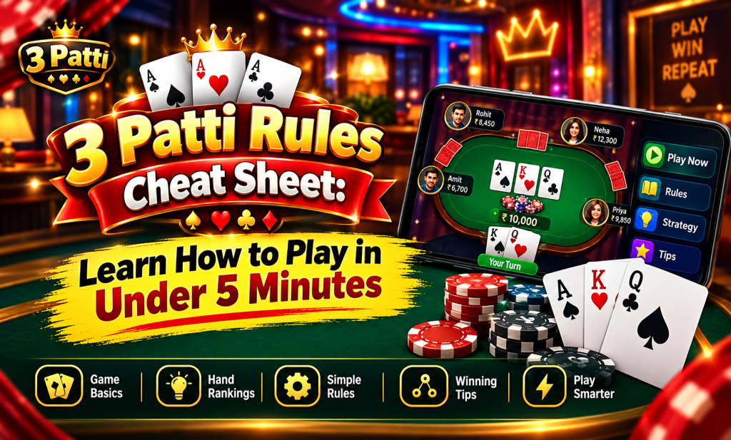 3 Patti Rules Cheat Sheet Learn How to Play in Under 5 Minutes